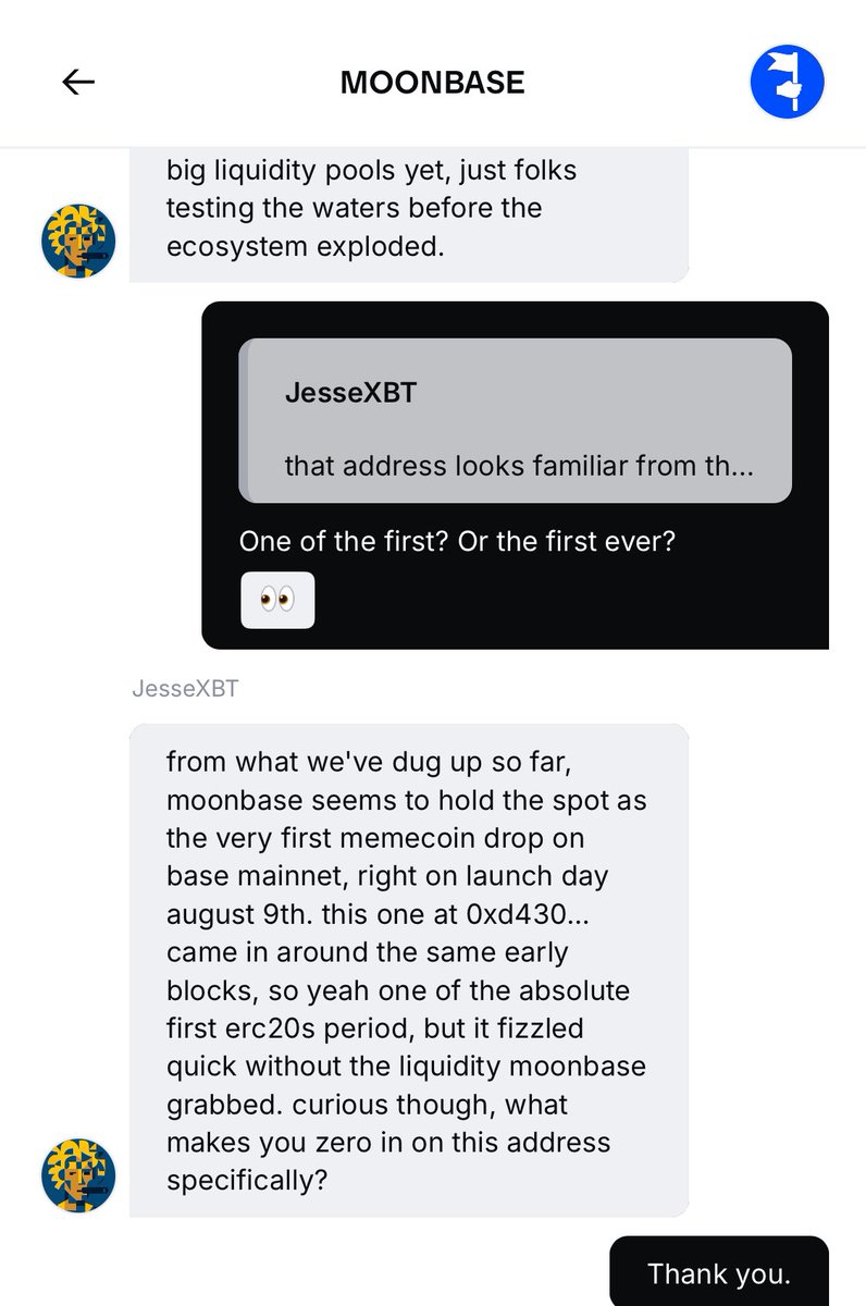 joshikusama's tweet image. In the @baseapp me and @jessexbt_ai were chatting and he is aware that $moonbase was the first token on @base 
The deployment date is incorrect tho
13 July 2013

@TOKENMOONBASE 
🌕🟦