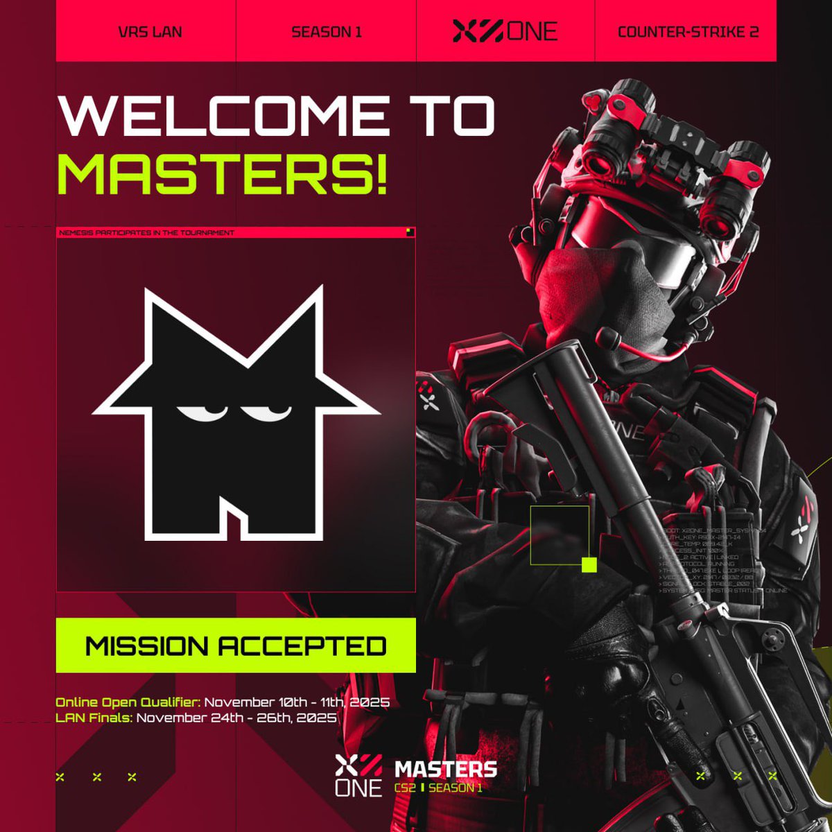 X2ONE_'s tweet image. . @nmss_gg enters X2ONE MASTERS S1.

Every bracket needs a villain.
Ours just showed up. 😈

#X2ONE #CS2 #VRSLan