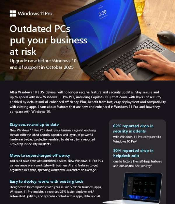 Theonlyrobyn's tweet image. Boost efficiency with #Windows11Pro PCs. 💻 Download the brochure to learn how these modern devices improve workflows, enhance security, and save time. stuf.in/bhgnop