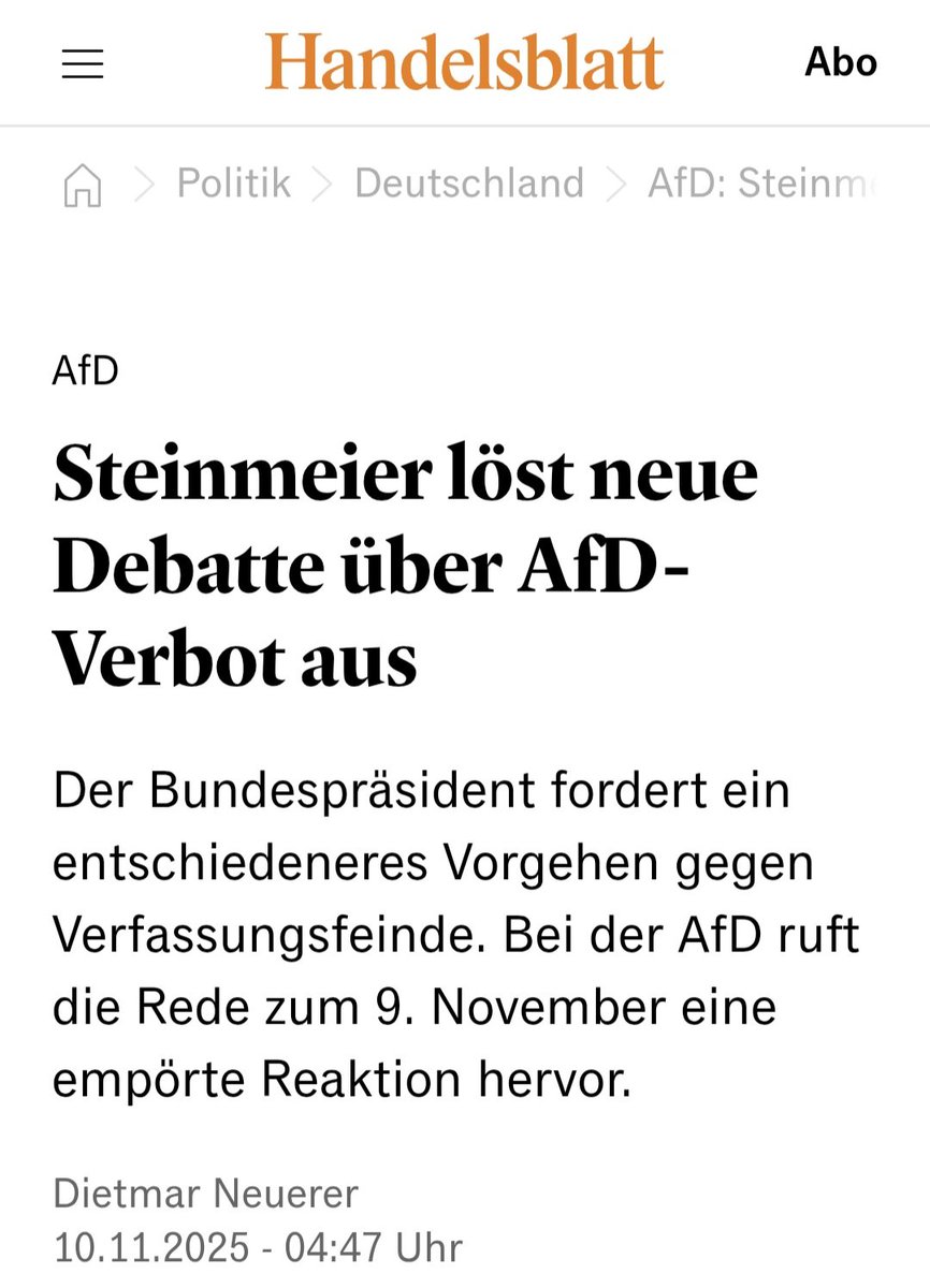 Anel_aaj's tweet photo. Die Rechten freuten sich über das Verbot von Muslim Interaktiv, und nur eine Woche später fordert Bundespräsident Steinmeier ein entschiedeneres Vorgehen gegen Verfassungsfeinde und löst eine Debatte zum Verbot der AfD aus.

Es ist äußerst bemerkenswert, dass @hoffmann_suhaib vor wenigen Tagen folgende Aussage mit politischer Weitsicht getroffen hat:

"[...] Heute mag es uns Muslime treffen, aber schon morgen jene, welche sich jetzt noch im politischen Mainstream wähnen. Deshalb: Wehret den Anfängen. Deshalb: #NieWiederStaatsräson "
