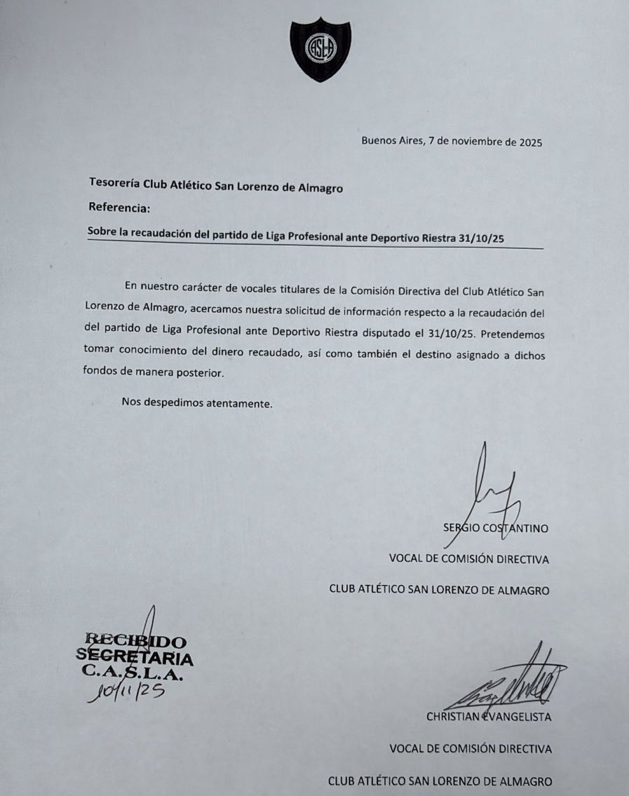 Nuestros vocales en Comisión Directiva presentaron dos solicitudes formales, las cuales fueron recibidas por la Secretaría del Club:

- Pedimos acceso al Libro de Actas de Comisión Directiva para revisar las últimas tres reuniones, como establece el Estatuto y corresponde a