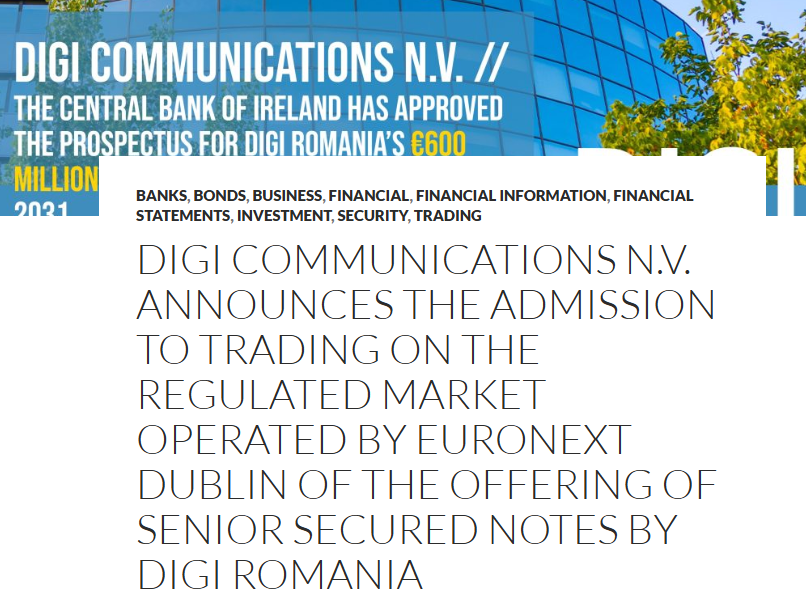📈 EPR FINANCIAL NEWS: Digi Communications N.V. announces the admission to trading on the regulated market operated by Euronext Dublin of the offering of senior secured notes by Digi Romania

eprfinancialnews.com/2025/11/10/dig…

#DigiRomania #Euronext #FinancialNews #CorporateBonds Via