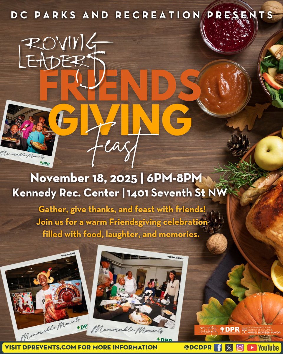 Friends + Food + Gratitude = the perfect recipe. 🦃✨

Join DPR’s Friendsgiving Feast on Thursday Nov 18, from  6-8 PM at Kennedy Rec Center!

Pull up for food, laughter &amp; memories that hit different. 🍽️💛
 
Secure your spot by visit by visiting dprrlfriendsgiving.splashthat.com
