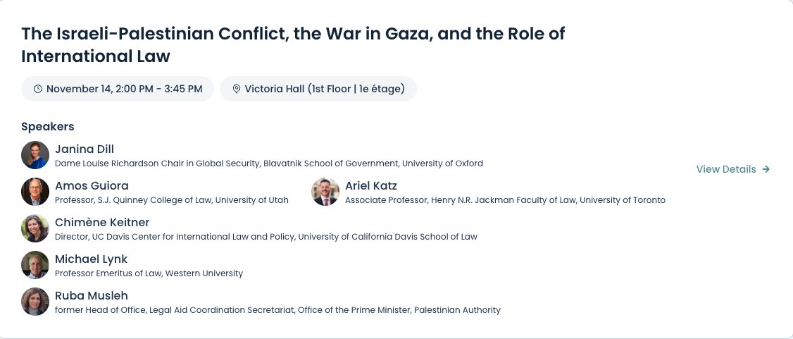 Looking forward to speaking about the War in #Gaza and International law at the <a href="/CCIL_CCDI/">CCIL-CCDI</a> this coming Friday. Say hi if you are in Ottawa. 

site.pheedloop.com/event/ccilccdi…
