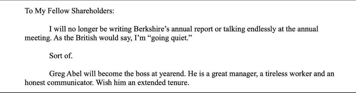 “I’m going quiet.” 

Sort of. 

#respect #WarrenBuffet