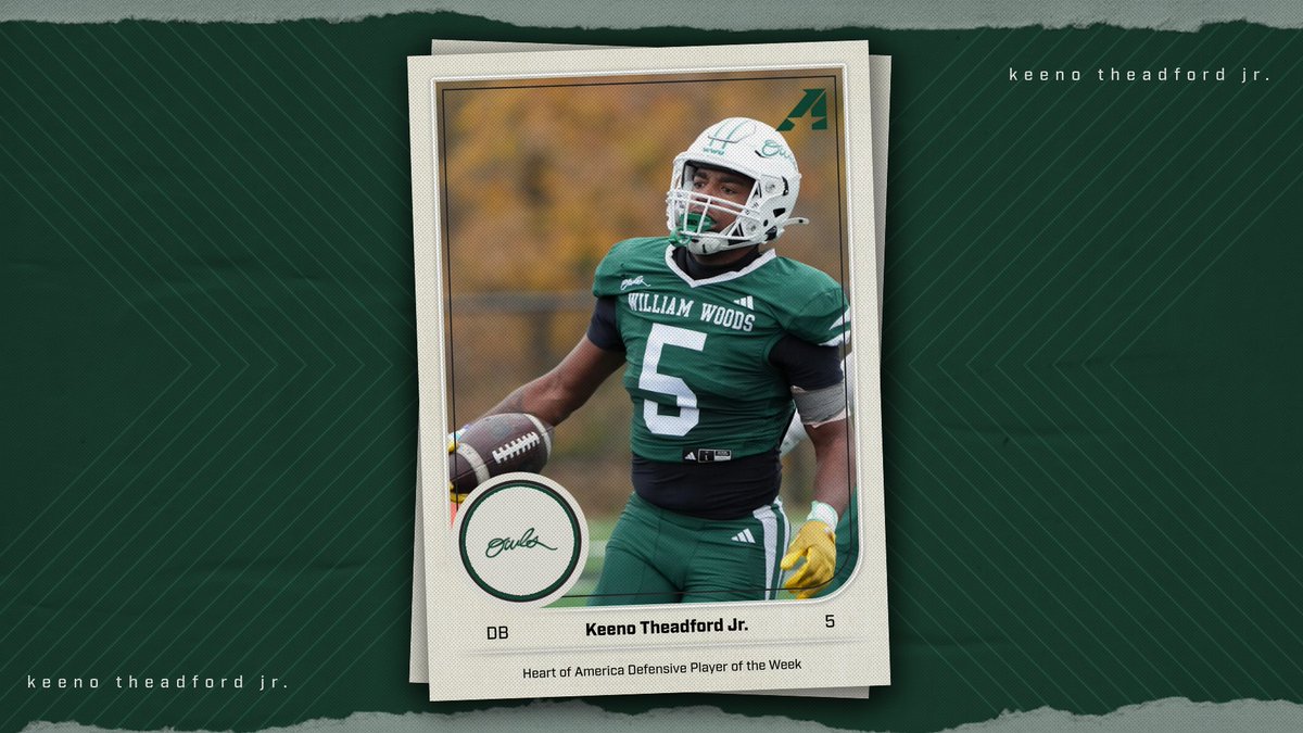 Heart of America Athletic Conference Defensive Player of the Week Sponsored by Musco Lighting
WWU's Keeno Theadford Jr. receives the honor thanks to his performance vs Clarke where he recorded 12 tackles, and returned a fumble 87 yds for a touchdown.