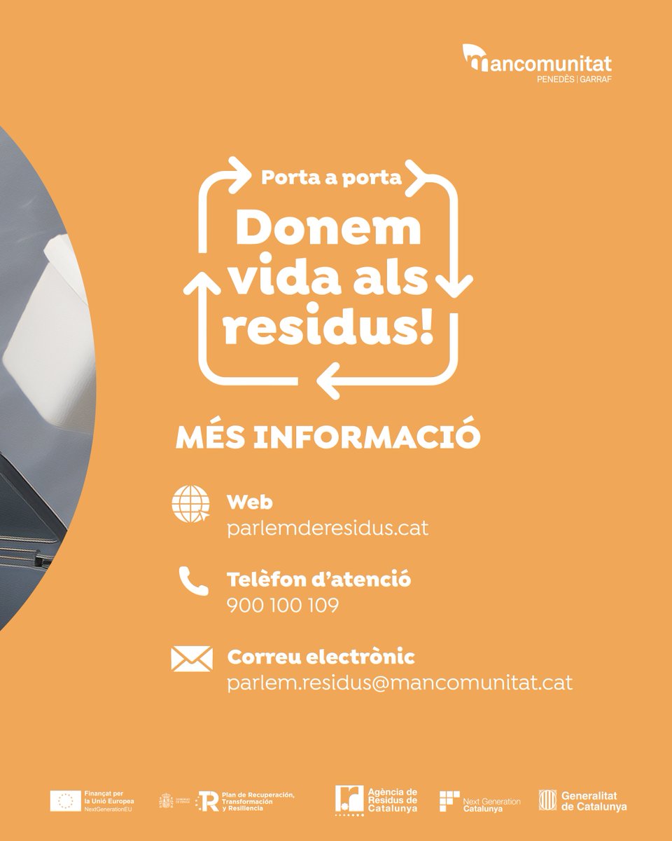 ℹ️ Nou model de recollida de residus. Amb el Porta a Porta, s'utilitzaran els cubells específics i es deixaran davant la porta de l'habitatge, segons el calendari que podeu trobar a la segona imatge.

🔗 Més informació f.mtr.cool/jkmnumcxqf

#PlaDelPenedès