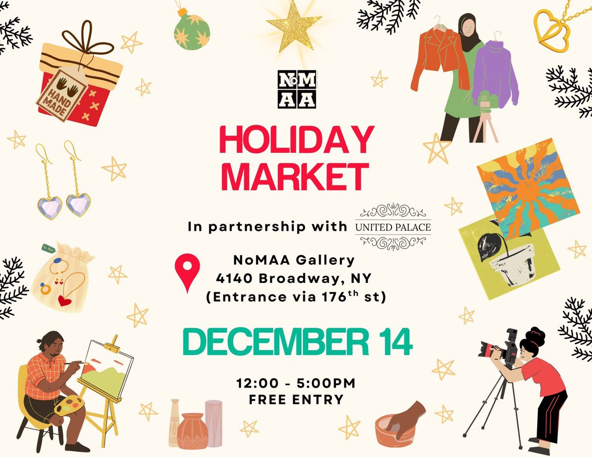 📣12/14/25: NoMAA’s Holiday Market📣 

Step into the spirit of the season at NoMAA’s Holiday Market on December 14, from 12 – 5PM. Discover an array of fine art, and handcrafted &amp; unique items from exceptional local artists &amp; makers.

More Info: nomaanyc.org/events/nomaas-…

#NoMAA