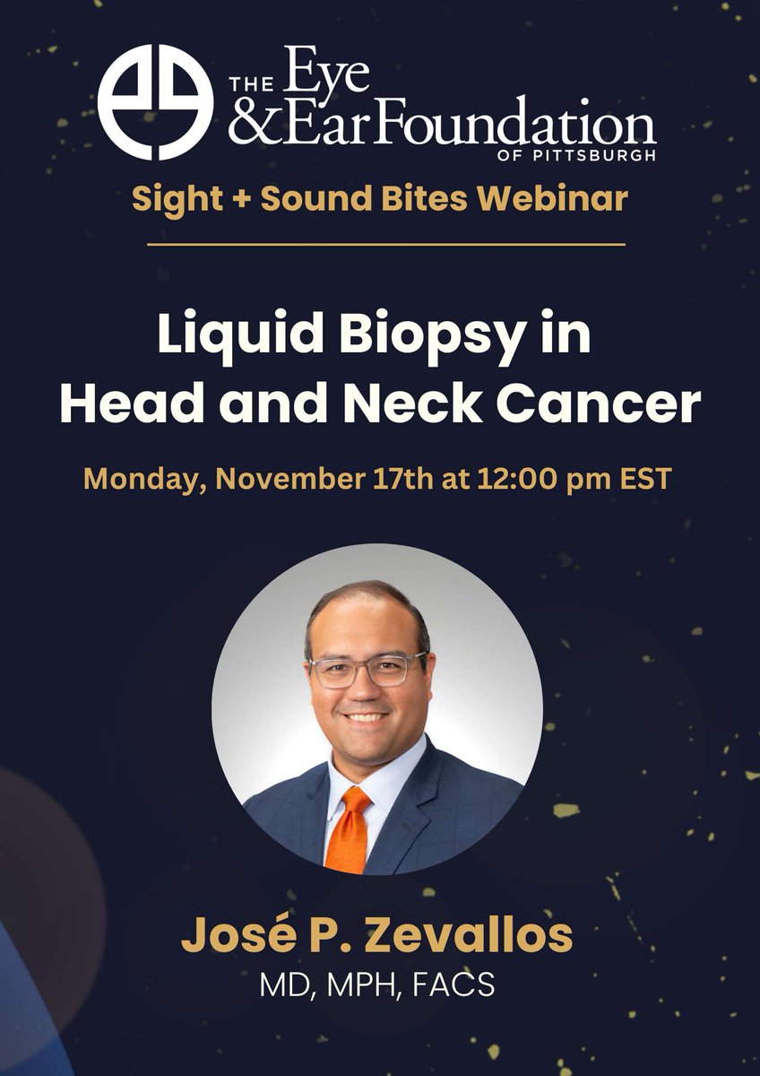 Register for this (free!) webinar, which is a week from today, with <a href="/jpzevallos/">José P. Zevallos, MD, MPH, FACS</a>, The Eugene N. Myers, MD Professor and Chair of <a href="/Pitt_OTOHNS/">Pitt_Otolaryngology</a>:  tinyurl.com/2fh89wtv #webinar #LunchAndLearn #HNC #HeadAndNeckCancer #LiquidBiopsy