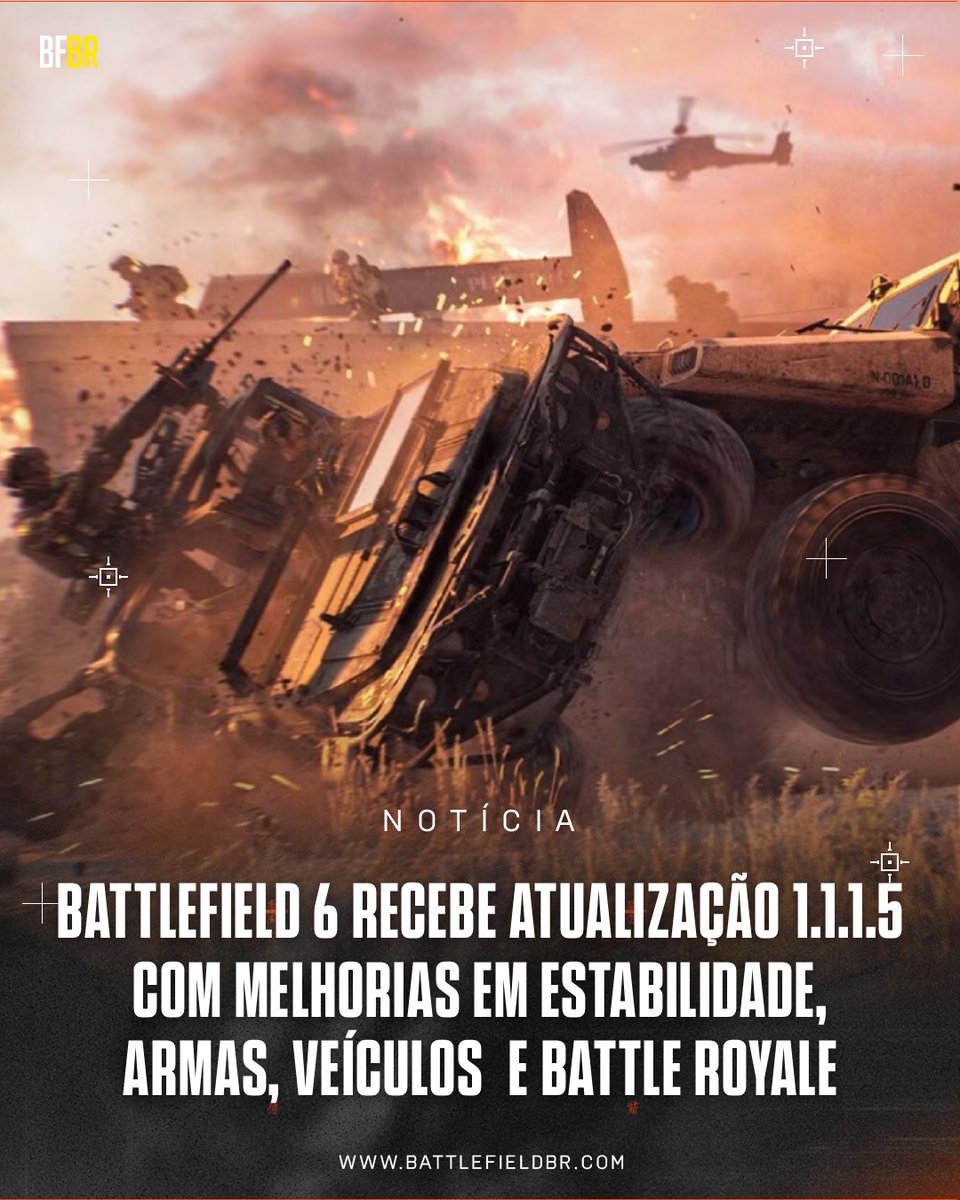 Atualização 1.1.1.5 chega em 11 de novembro às 06h (horário de Brasília)
Trazendo melhorias gerais de jogabilidade, estabilidade e correções em armas, veículos, modos e progressão. Confira os destaques 👇

- Corrigido exploit com o drone XFGM-6D, que permitia subir em áreas não