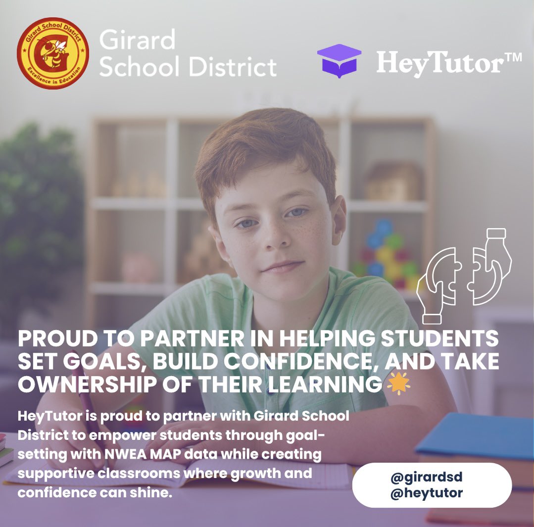 heytutor's tweet photo. HeyTutor is proud to partner with Girard School District to help students set goals, build confidence, and take ownership of their learning journey.

Through data-driven goal setting with NWEA MAP and a focus on empowering environments, our partnership is helping students reach new heights.

We’re honored by the kind words shared by Rice Avenue Middle School Principal Mike Trudnowski, recognizing our program coordinator’s strong leadership and seamless program execution—proof that collaboration and care make all the difference. 💜

#HeyTutor #EducationPartnership #StudentSuccess #LeadershipInEducation #NWEAMAP #TutoringProgram #HeyTutorImpact #CommunityEngagement