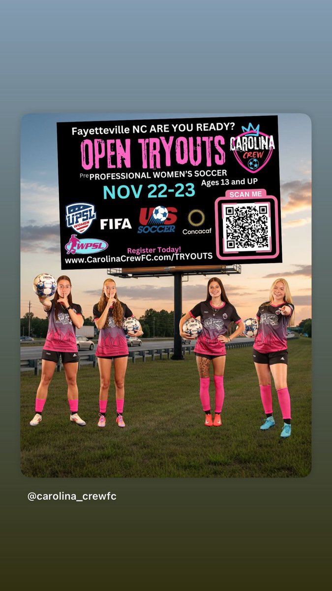 ⚽️💥 Calling All Female Ballers! Your Next Level Starts HERE! 💥⚽️
Are YOU ready to compete with the best and become part of a championship legacy?
The Carolina Crew FC Women are holding TRYOUTS for our Spring/Summer UPSL-W &amp; WPSL Teams dream.
Questions? info@carolinacrewfc.com |