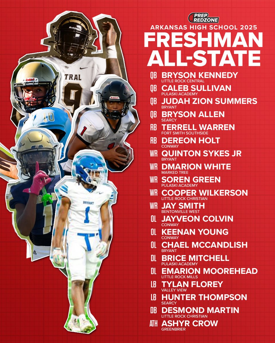 ICYMI: 2025 FRESHMAN ALL-STATE TEAM

<a href="/BrysonKenn85401/">Bryson Kennedy</a> <a href="/Sullivan_Caleb7/">Caleb Sullivan</a> <a href="/JZSummers8510/">Judah Summers</a> <a href="/brysonallen1025/">Bryson Allen</a> <a href="/terrell_wa88000/">Terrell warren</a> <a href="/Dereon__Holt/">Dereon La'akea Holt</a> <a href="/QuintonSykesJr/">Quinton Sykes Jr</a> <a href="/DmarionW2029/">Dmarion white</a> <a href="/soren0007/">Soren Green</a> <a href="/WR1CWilkerson81/">Cooper Wilkerson WR</a> <a href="/Jayshowtime8/">Jay smith</a> <a href="/Jayveon77colvin/">Jayveon Colvin “BRICK WALL🧱”</a> <a href="/KeenanYoung79/">Keenan Young</a> + MORE

Article:
prepredzone.com/2025/11/arkans…