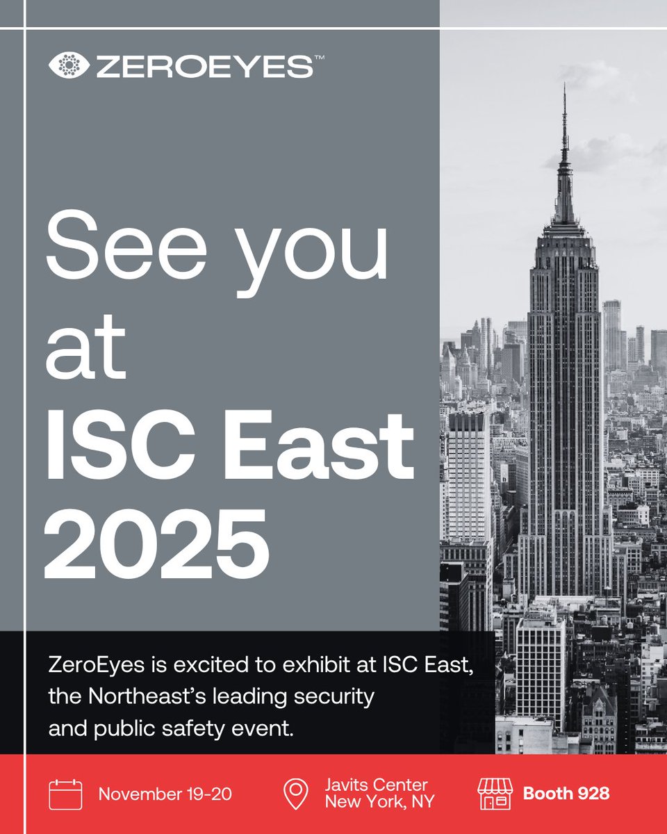 ZeroEyesAI's tweet image. ZeroEyes is heading to #ISCEast 2025 in NYC (Nov 19-20 at the Javits Center).

Come visit booth 928 and see how AI gun detection is shaping safer environments for schools, transit, venues, and more. #SecurityTech #Event @ISCEvents