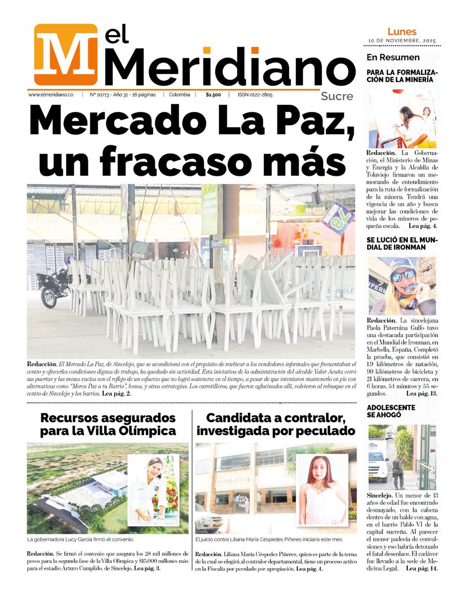 luisrubianof's tweet photo. Me satisface que El Meridiano le ponga la agenda al alcalde de Sincelejo Yahir Acuña.
Precisamente este lunes 10 de noviembre evidenciamos el fracaso del mercado La Paz, y el alcalde fue hoy mismo a dar varios anuncios en ese espacio. 

#LaVerdadSinAfán https://t.co/OHt6NdSl3C