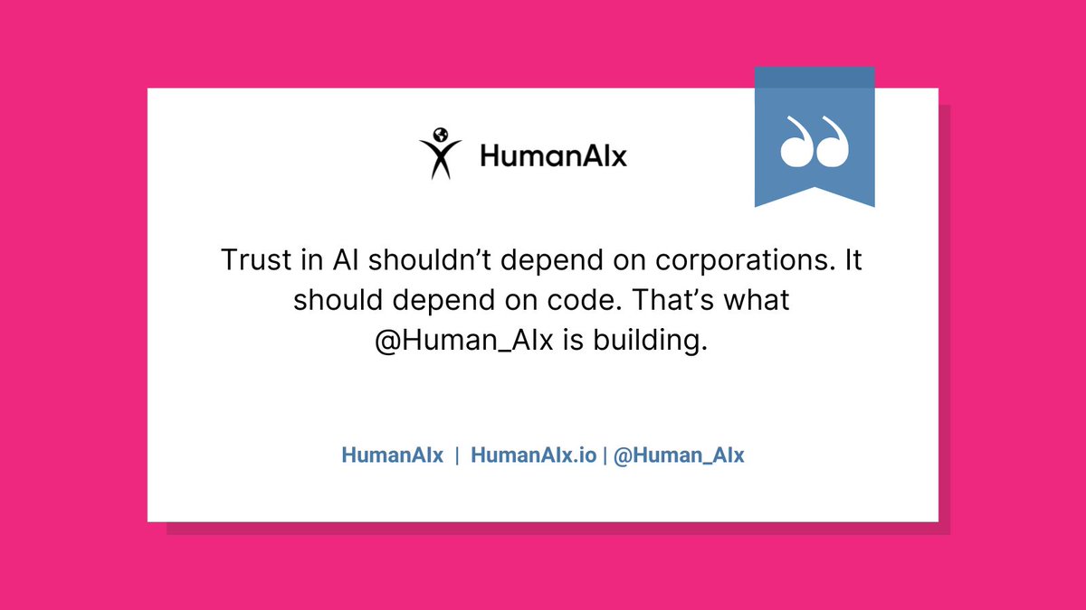 Human_AIx's tweet image. Trust in AI shouldn’t depend on corporations. It should depend on code. That’s what @Human_AIx is building. #cryptotwitter #decentralizedAI #deAI #web3 #community #humanfirst