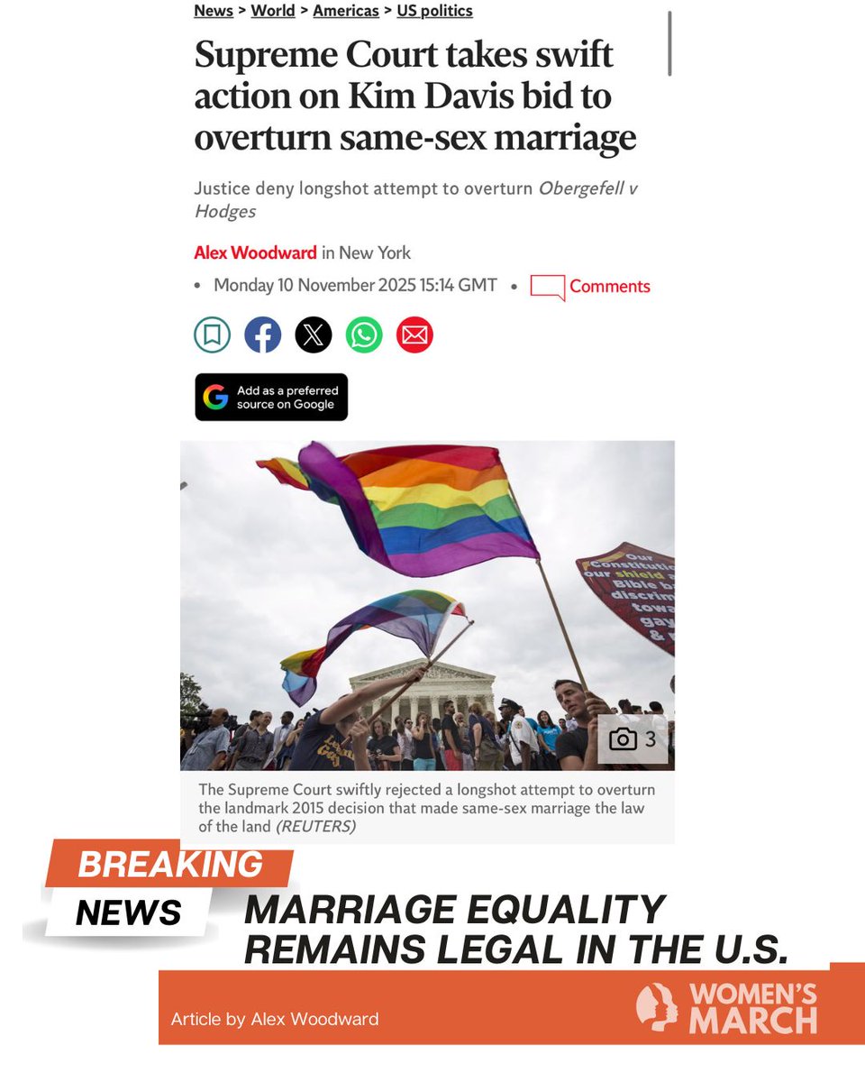 womensmarch's tweet image. Same-sex marriage is still legal, y’all. 🌈 If that ruins your day… sorry, not sorry. ✨💍

#LoveWins #EqualityForAll #WomensMarch #FeministFuture