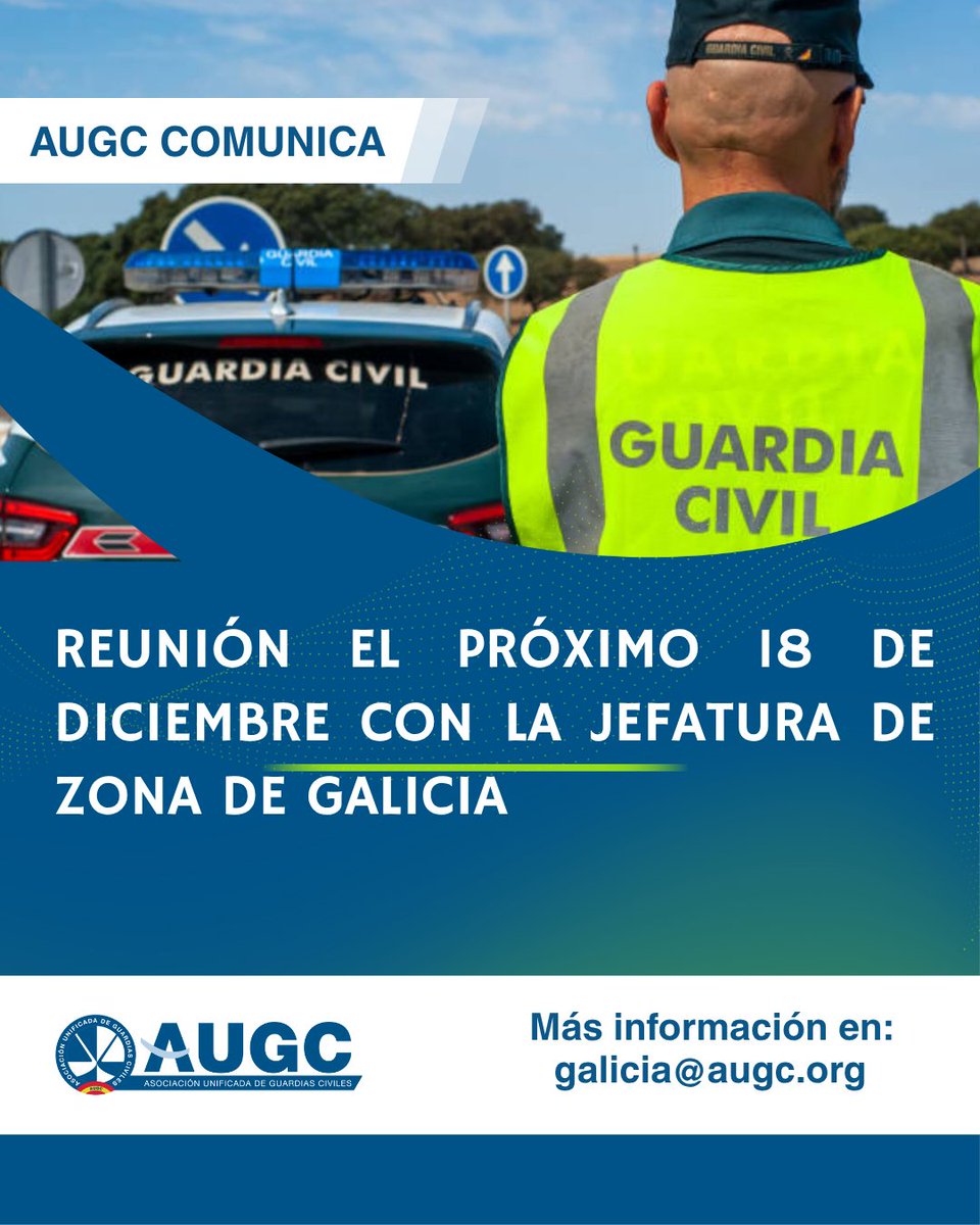 AUGC_Galicia's tweet photo. En Diciembre nos reuniremos con la Jefatura de Zona de Galicia, si consideras que hay un tema importante que quieres que tratemos, ponte en contacto con tu delegación antes del próximo 16 de noviembre a través de su whatsapp o correo electrónico o directamente a galicia@augc.org https://t.co/80zQLJIxiX