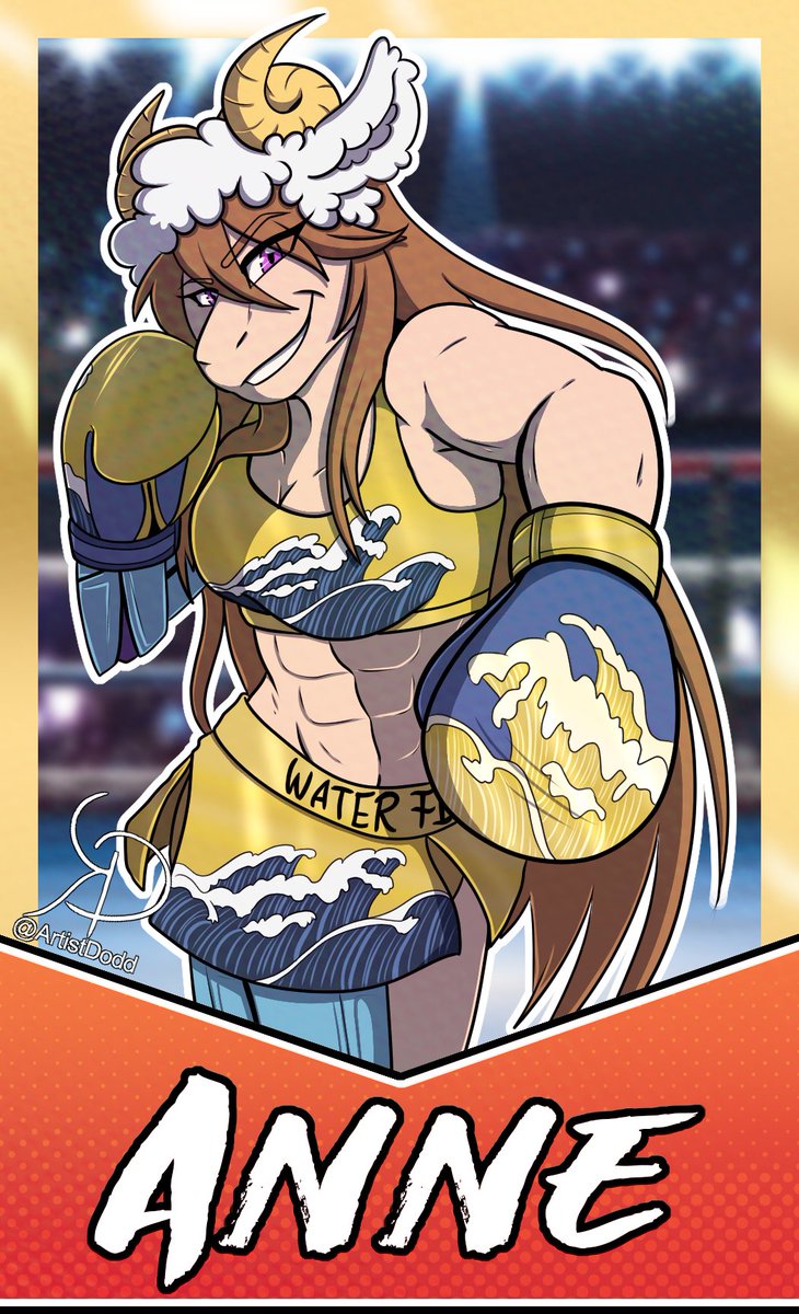 Soo... I just realized I never posted the boxing card I commissioned a while back here, woops. I was convinced I did, woops..
So here's Anne's boxing card in all its glory, courtesy of Kelsie Dodd on Bluesky~