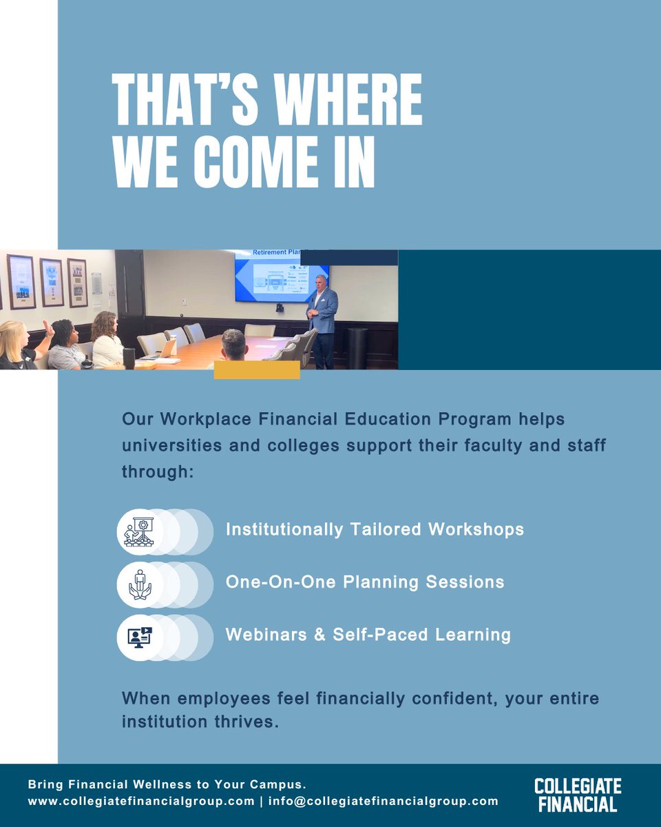 Everyone wants to feel confident about their money — but most employees never get the chance to learn how.

At Collegiate Financial Group, we believe financial education should be accessible, practical, and personal.

Our Workplace Financial Education Program brings financial