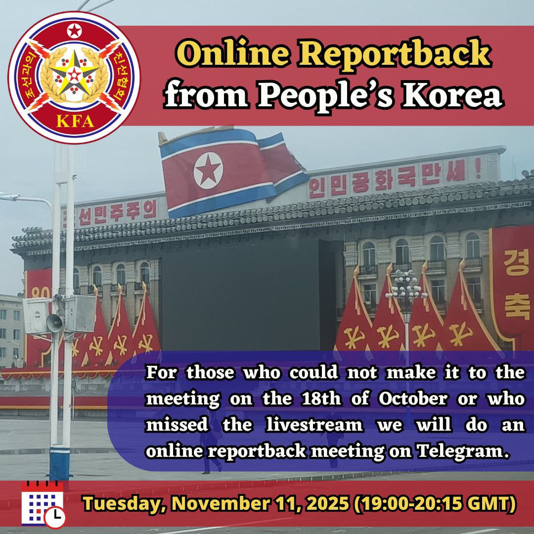 Die britische Delegation bei den Feierlichkeiten in der DVRK Anlässlich des 80. Gründungstages der PdAK berichtet Morgen auf Telegram über ihre Reise nach Korea. Link: t.me/kfa_uk