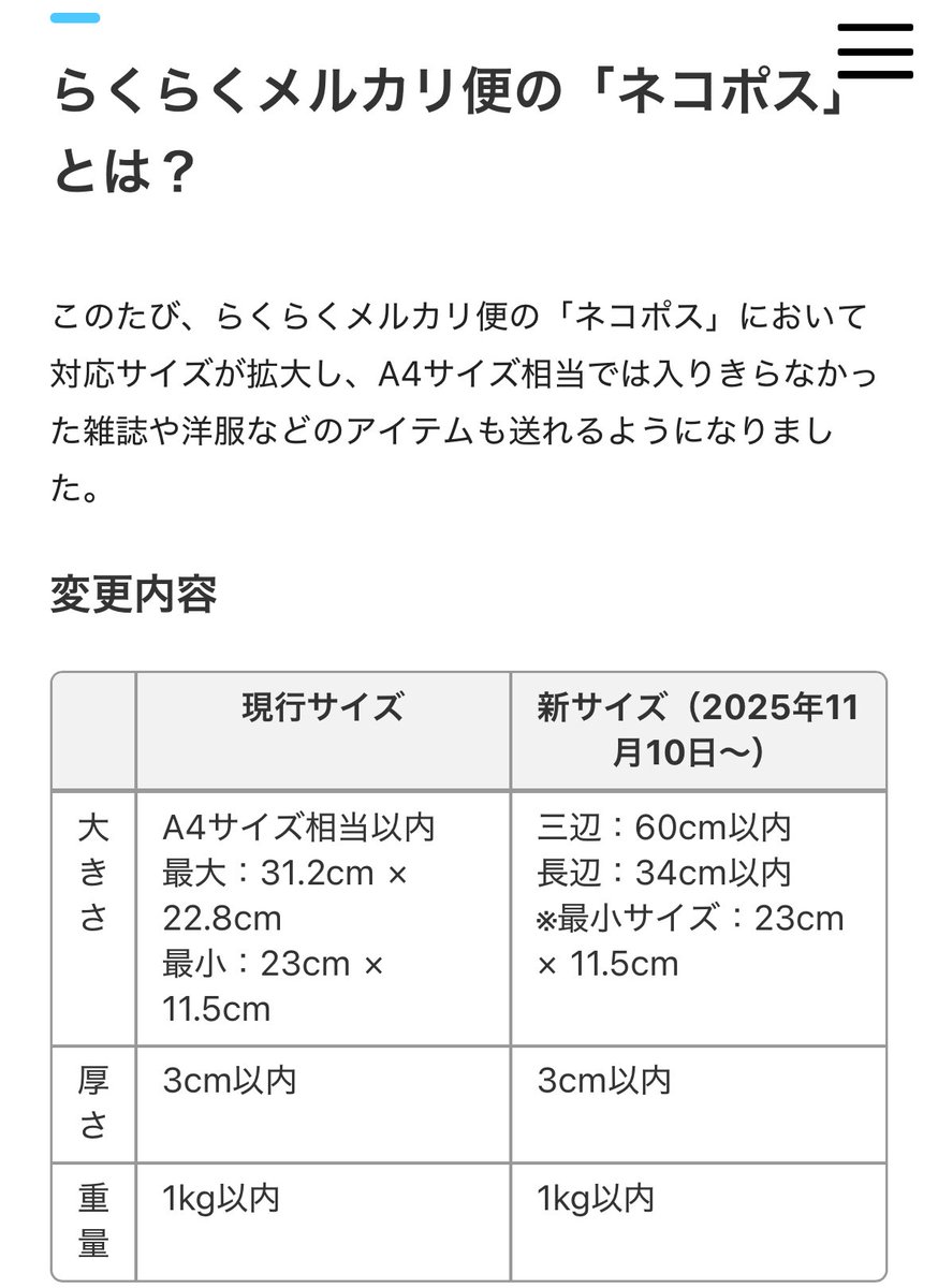 メルカリの配送料が大改革。
知らないと普通に損するレベル。

750円 → 210円
11月10日から「ネコポス」の対応サイズが拡大👍
A4サイズ相当 → 60サイズ相当まで送れるように！

配送料だけでも540円も浮くのは大きい。

※らくらくメルカリ便のみ対象。
条件を間違えると通常料金になるから要注意⚠️