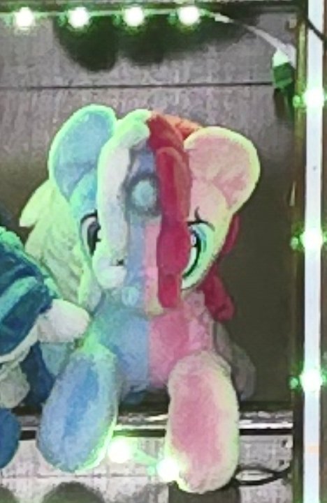 CyberSwiftBlaze's tweet photo. @HolzSet46445 Dug through my history to find what I bought from you and it was the two face Pinkie and Trixie. Here she is with other plush, watching. https://t.co/9JOzLgwBoo