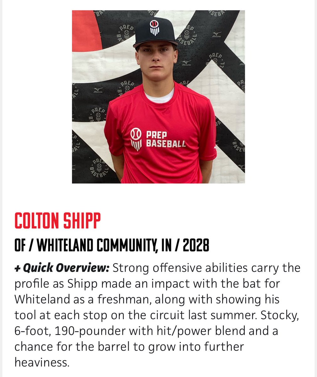 ColtonShipp's tweet image. Thank you @PrepBaseballIN! Grinding hard this off season to prepare for a big spring/summer!!

@CTrinkle23 @PB_Uncommitted @WhitelandBase @CoachPhilDeiter @CodyFowlerPH
