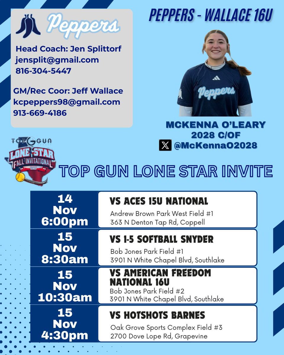 Ready to end the fall season playing in some warm weather in Texas!!! Hope to see you there. <a href="/AugieSoftball/">Augustana Softball</a> <a href="/CoachKristaWood/">Krista Wood</a> <a href="/Coach_Fisher/">Jen Fisher</a> <a href="/coachDp16/">Dan Paulson</a> <a href="/CoachWThees/">Windy Thees</a> <a href="/WUSbulldogs/">Wingate University Softball</a> <a href="/UNISoftball/">UNI Softball</a> <a href="/coach_pilk/">Adrian Pilkington</a> <a href="/CSUSoftball/">Colorado State Softball</a> <a href="/IndStSoftball/">Indiana State Softball</a> <a href="/Jamie_Trachsel/">Jamie Trachsel</a> <a href="/coach_heard/">Mike Heard</a> <a href="/GoShockersSB/">Wichita State Softball</a>