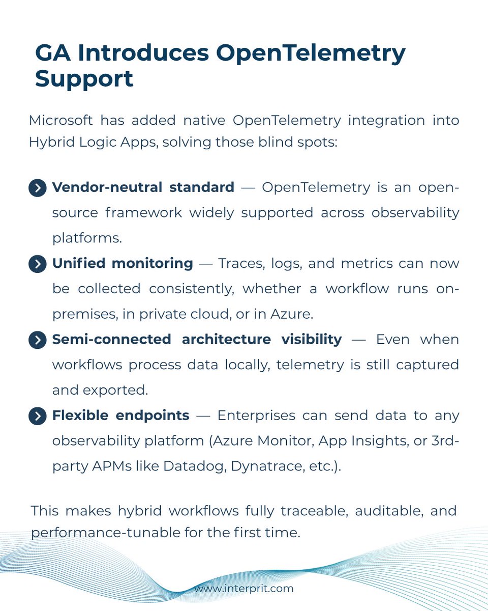 interprit_com's tweet image. The GA release of Azure Logic Apps Hybrid Deployment Model with OpenTelemetry support does more than close monitoring gaps.

Do you see this changing how enterprises approach integration? 

#Azure #LogicApps #HybridIntegration #Interprit
