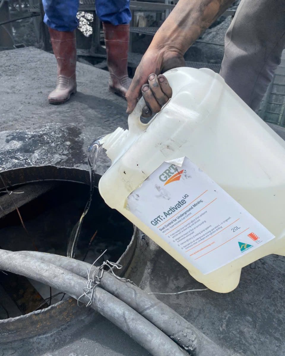 global_roads's tweet photo. Water isn’t enough.
Coal dust repels it — the most dangerous particles escape.
That’s where GRT Activate UG comes in.
Engineered to bond with hydrophobic coal dust and protect workers underground.

Learn more: https://t.co/woG7zj42Tn https://t.co/Q0Fni9GCVb