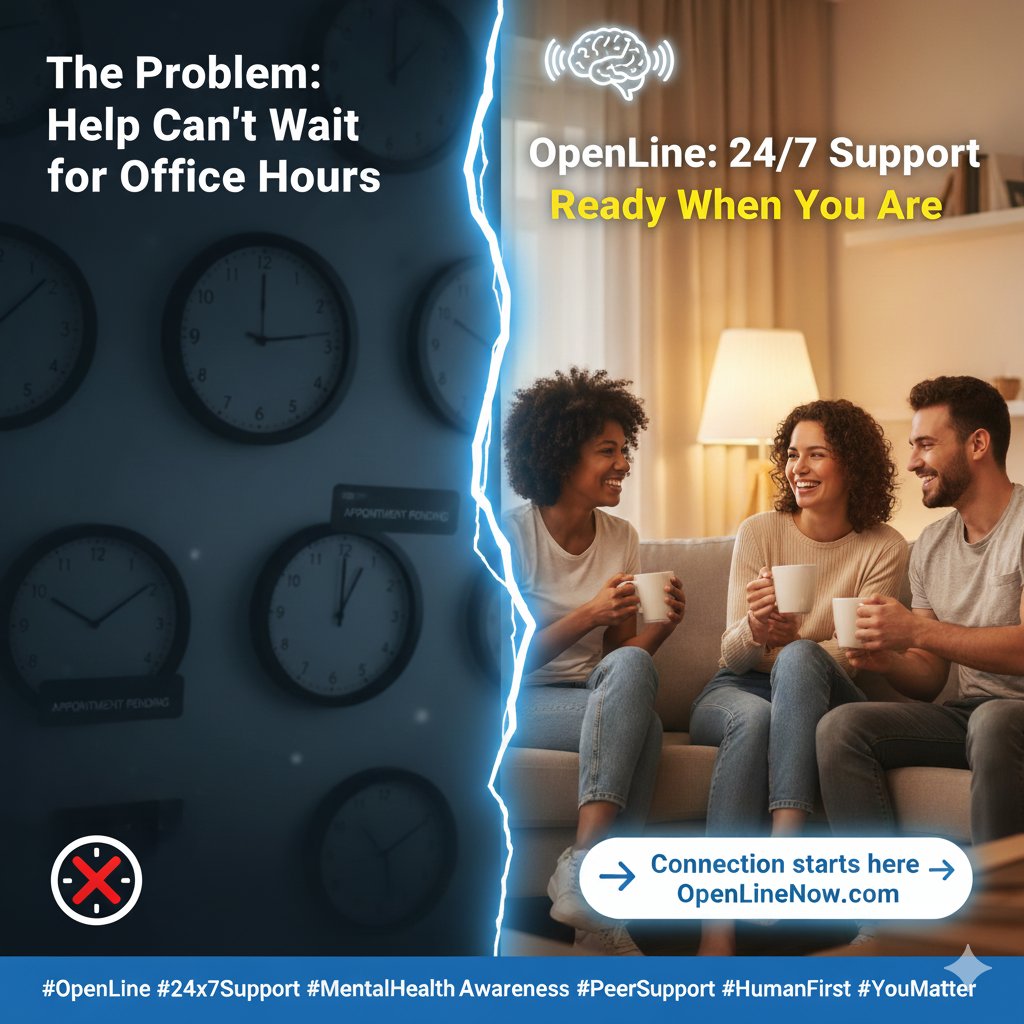 OpenLineNow's tweet image. Loneliness doesn’t keep to business hours.
Panic doesn’t check your calendar.
That’s why OpenLine is here — 24/7, human-first, and ready when you are.
No waiting. No judgment. Just someone who listens. 
👉 OpenLineNow.com
#OpenLine #YouMatter