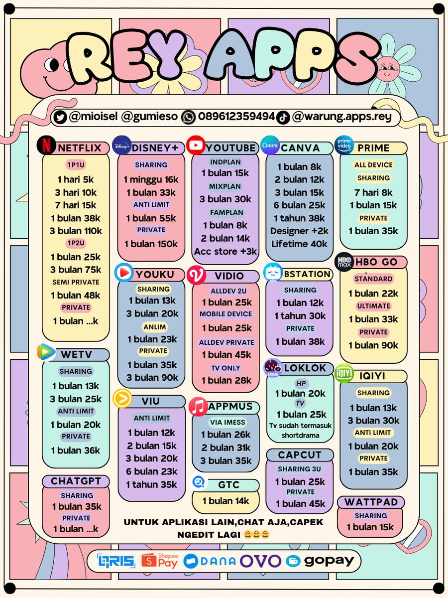 mioisel's tweet image. Hallooo!! Yu kak jajan aplikasi premium disini, dijamin murah dan ga kaleng-kaleng 

🍃 Fast Respon
🍃 Full Garansi
🍃 1000% Trusted

Fast resp? Langsung chat aja kak!
💌 wa.me/6289612359494
📍testi on bio
💰all e-wallet QRIS