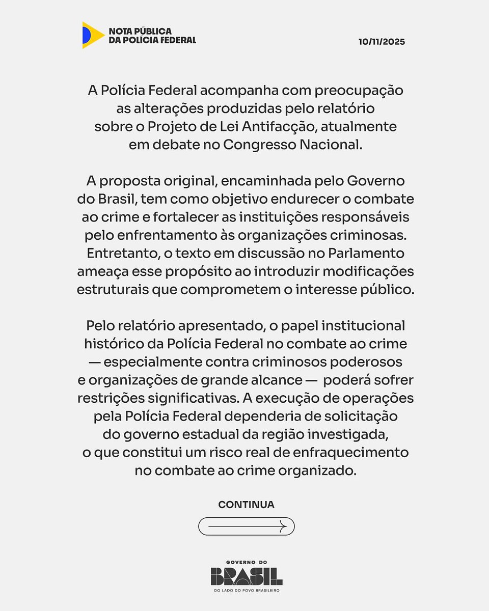 PedroRonchi2's tweet photo. Polícia Federal emitiu Nota contra a tentativa do Derrite de sabotar o trabalho da PF no combate ao crime organizado. Por que a direita não quer deixar a PF investigar? https://t.co/SayZ5uzG0p