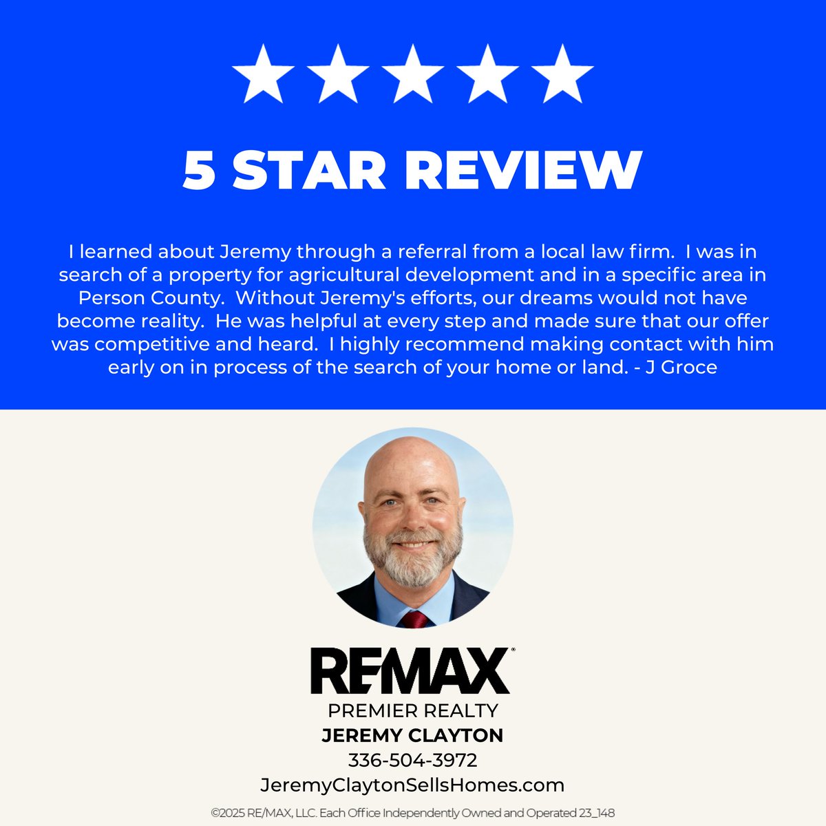 🤲 Grateful for Wonderful Clients 
I would be honored to help you too!
JeremyClaytonSellsHomes.com
Person County Real Estate with RE/MAX
