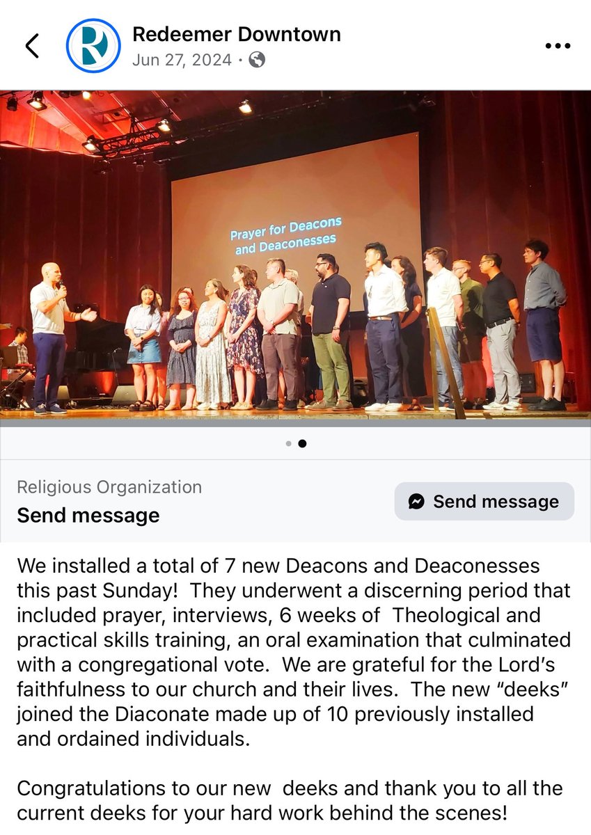 ObservingPCA's tweet image. Timothy Keller’s PCA Redeemer Downtown, held a congregational vote and installed women as deaconesses. It is part of the Presbytery of Metropolitan New York.