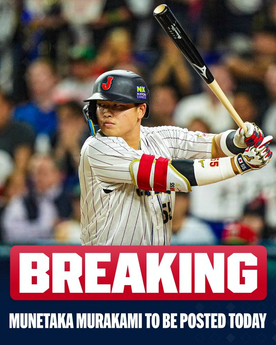 stevengerald77's tweet photo. All 30 MLB teams will have 45 days to negotiate with Murakami. The 25-year-old slugger won the American League Triple Crown and MVP award in 2022, and helped Japan win the World Baseball Classic championship in 2023. https://t.co/LzzkMwQEAT