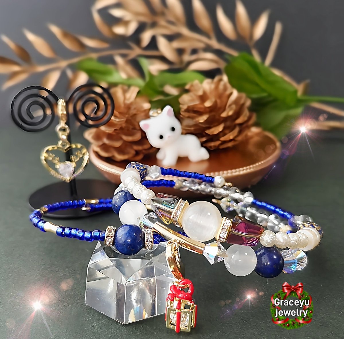 天然石　ハンドメイド　ブレスレット　&　リング 紗月工房ハンドメイド天然石アクセサリーお揃い3点(イヤリング