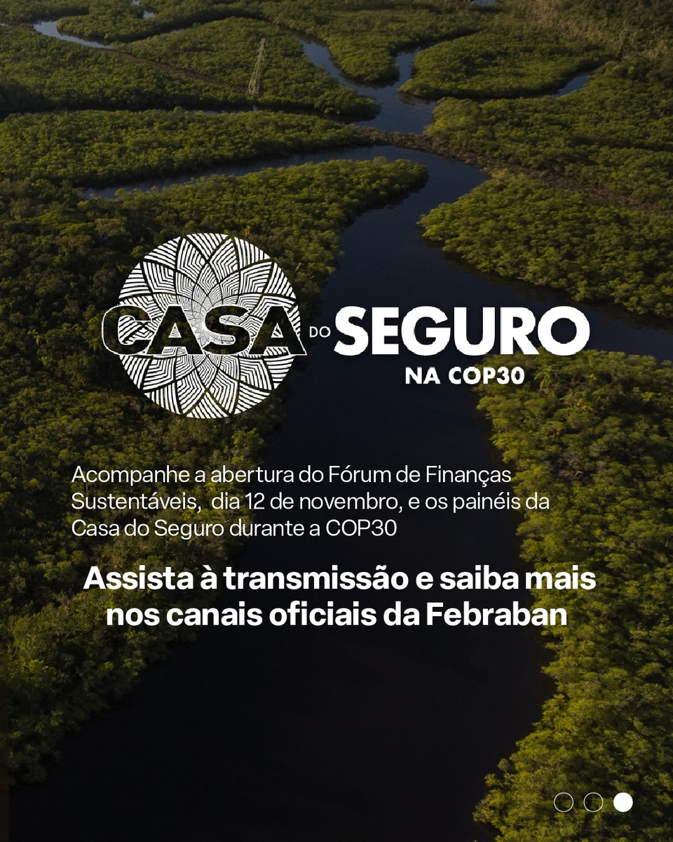 Três pilares do sistema financeiro unidos pela sustentabilidade.
‌
Durante a COP30, Anbima, CNseg e Febraban abrem juntas o Fórum de Finanças Sustentáveis, na Casa do Seguro, em Belém (PA), um marco de colaboração que reforça o papel do Brasil como referência global em finanças
