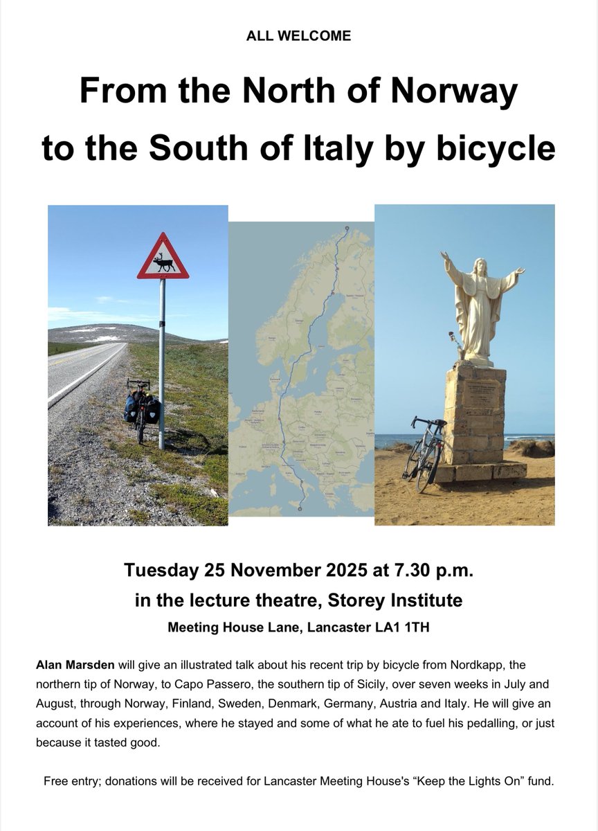 LancasterDynamo's tweet photo. Come and hear about cycling from Norway to Italy this summer! https://t.co/brIW772WkD