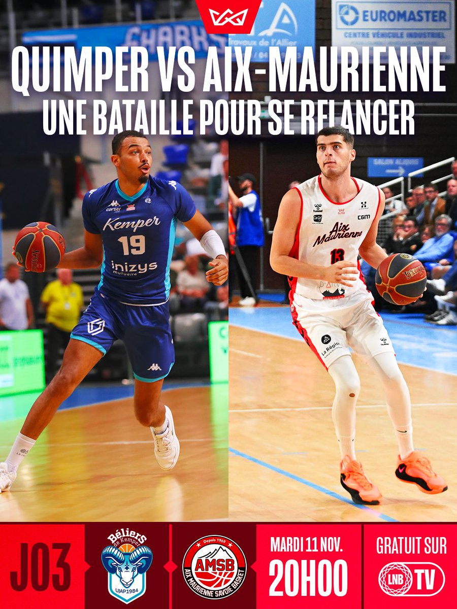 Les Béliers de Quimper affrontent Aix-Maurienne pour décrocher une victoire essentielle et repartir de l’avant 💥

Un match à ne pas manquer ce soir et gratuit sur LNB TV 👀

#Elite2 #Basketball