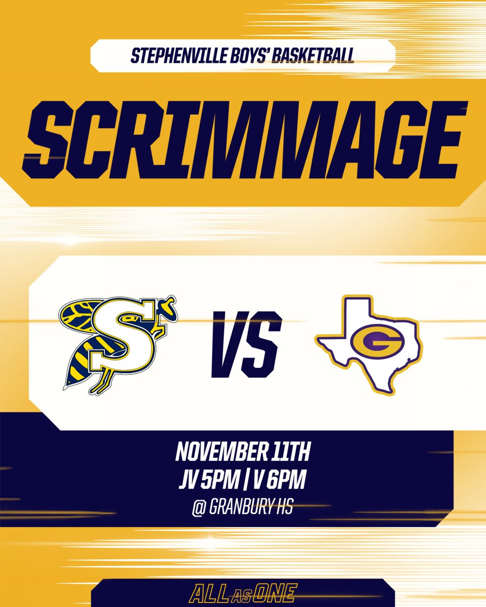 Our final scrimmage will be tomorrow evening at Granbury HS! JV will start at 5pm, Varsity at 6pm!

#ALLasONE