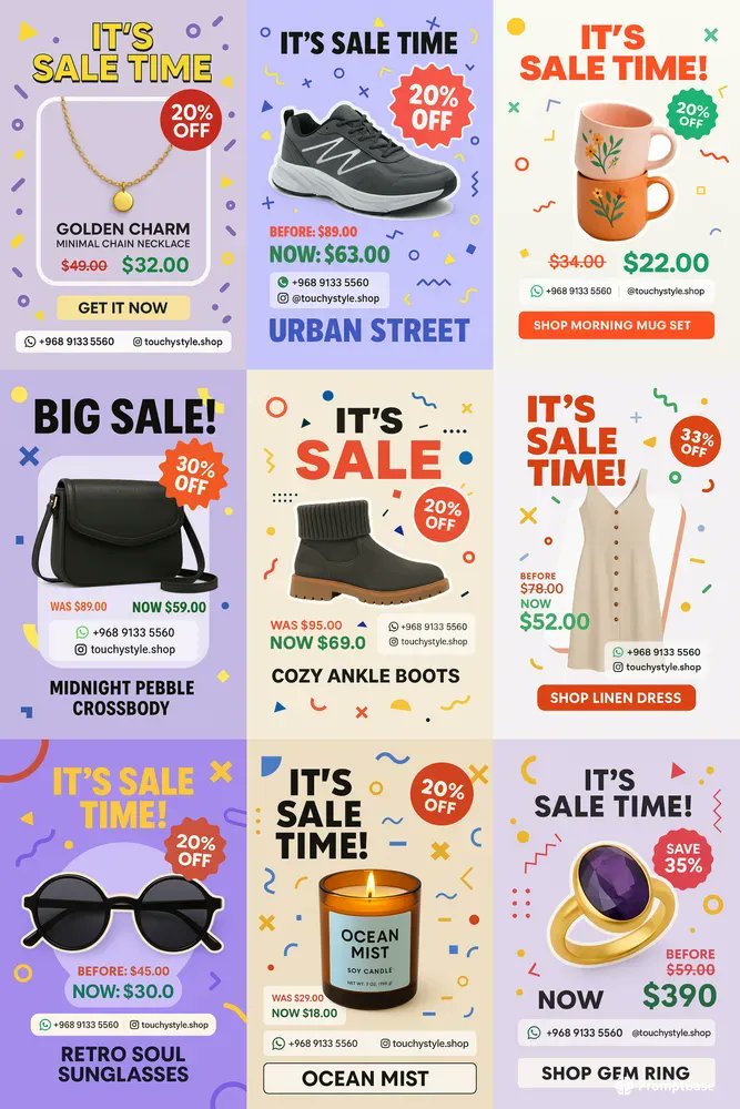 promptbase's tweet image. Pop Out Sale Ad Posters For Insta by samurai11 using ChatGPT Image 🛍️📢