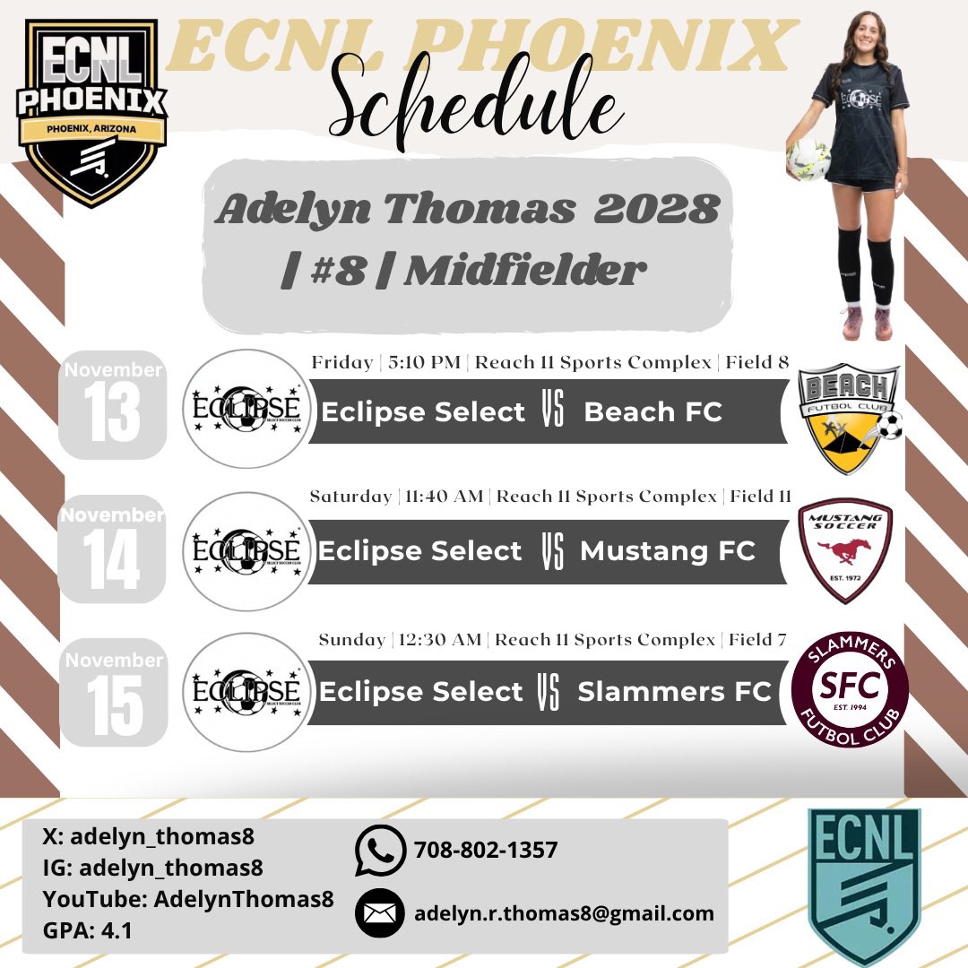 adelyn_thomas8_'s tweet image. Come out and watch me and my team play at ECNL Phoenix this weekend! @PrepSoccer @EclipseSelectSC @TheSoccerWire @girlssoccernet