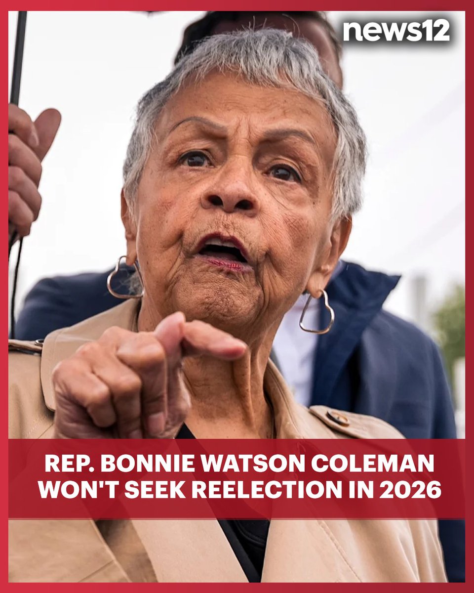 News12NJ's tweet photo. JUST IN: Rep. Bonnie Watson Coleman, who was the first Black woman elected to represent NJ in the U.S. House, said she won't seek reelection next year. https://t.co/JHrWa7EMP1

#News12NJ #BreakingNews https://t.co/kvmb77PjVF