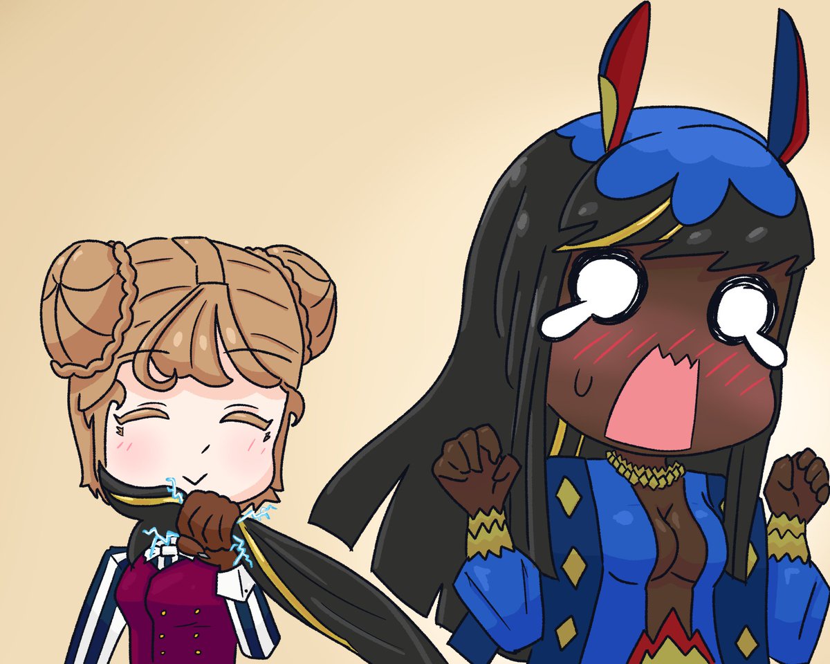 Misbehaving honses get the tazer hand

Small sketch based on that one Umamusume mini comic because there is in fact a horse girl in my main setting (Juno the OC on the right was designed by <a href="/BeeffyC/">Mademoiselle Boeuf 🍖 (comms open)</a> )