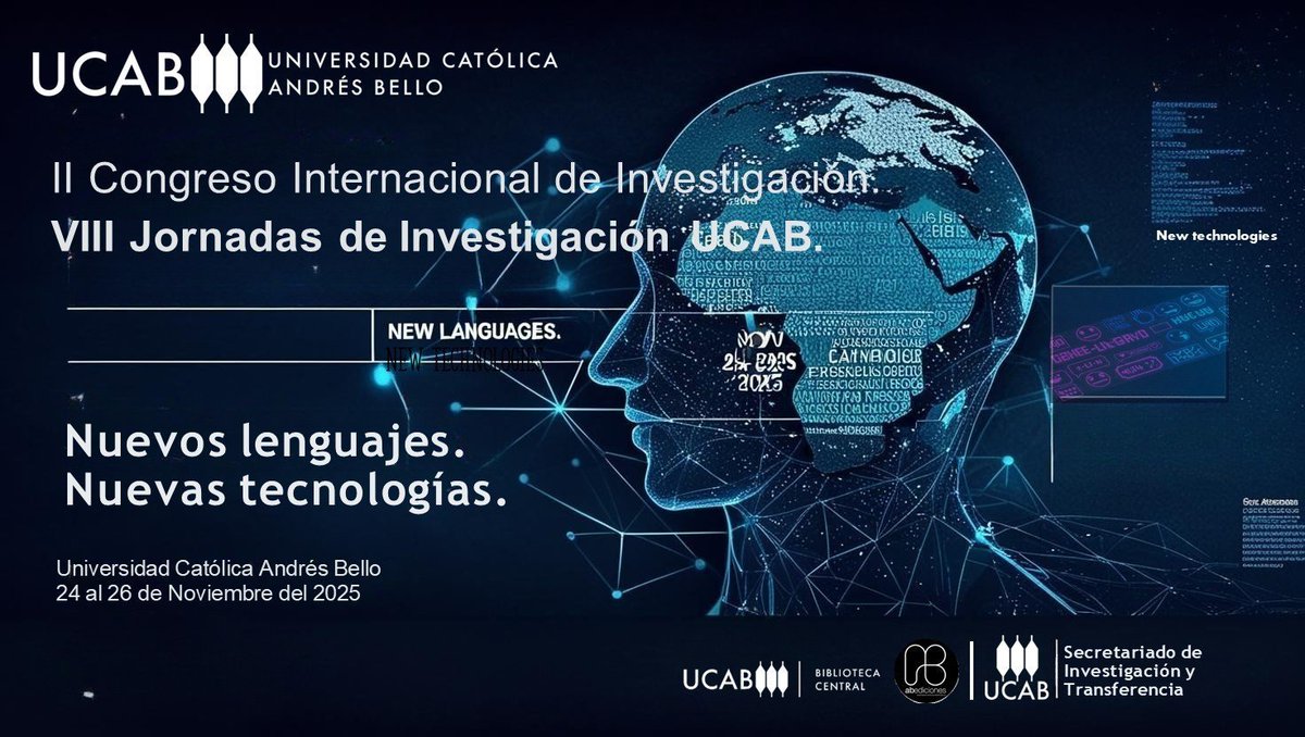 El Secretariado de Investigación, #abediciones y la <a href="/BibliotecaUCAB/">Biblioteca UCAB</a> invitan al registro de ponencias, propuestas de mesas y talleres para el II Congreso Internacional de Investigación y las VIII Jornadas de Investigación a realizarse del 24 al #26Nov
Info🔗goo.su/h3QG
