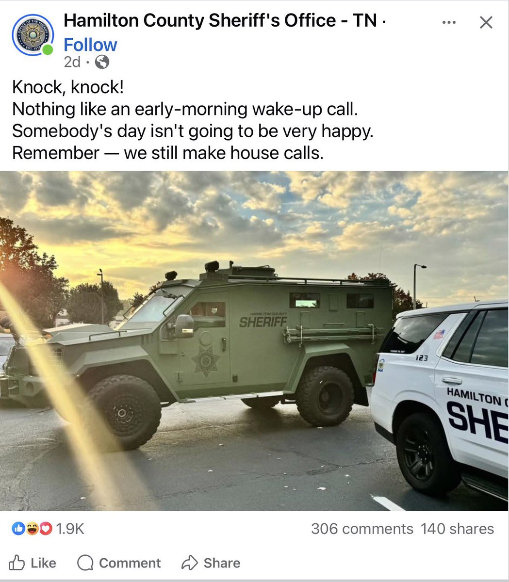 mcdev's tweet image. I am THRILLED to report that of the over 300 comments to this local police #militarization propaganda, nearly 8/10 are negative, anti-ICE and are protesting this bullshit.

When you lose the redneck side of East Tennessee, you know you’re in over your head. #FTP

We are entering