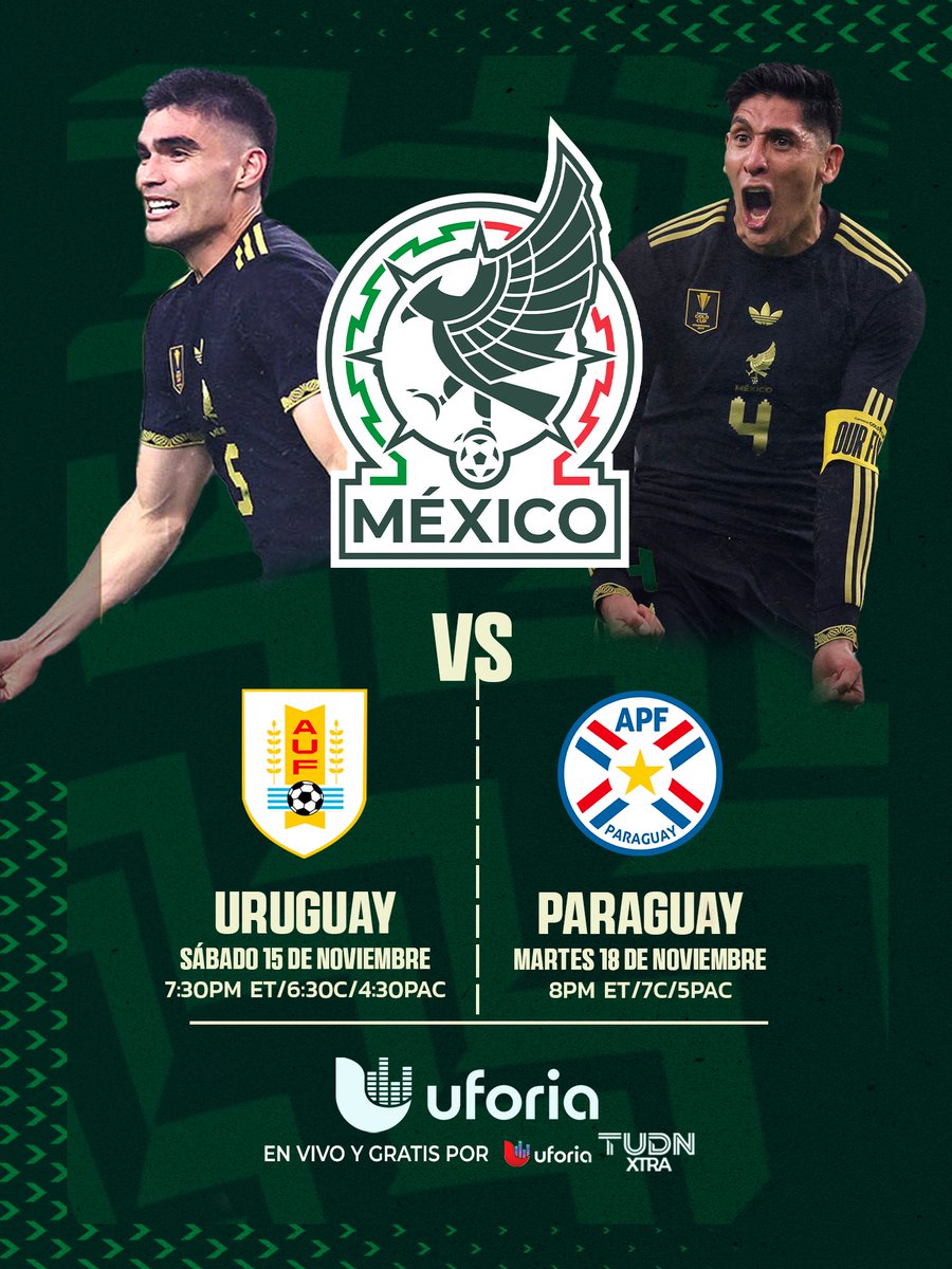 TudnRadio's tweet photo. 🙌🇲🇽Regresa la Selección Mexicana con todo el power en noviembre...

Ante 🇺🇾Uruguay y 🇵🇾Paraguay… ¡DURAS PRUEBAS!

Descarga #Uforia por #TUDNXtra 📲
https://t.co/4o0BSRf533 https://t.co/NqhhbNmo86