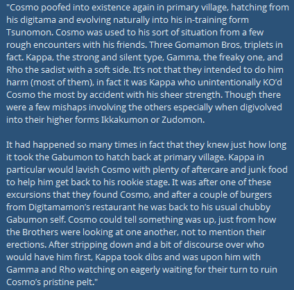 Gabumon gets spawn camped by some Gomas~
CW: smeg alt~ done for <a href="/Dreamous/">https://bsky.app/profile/dreamous.bsky.social</a>